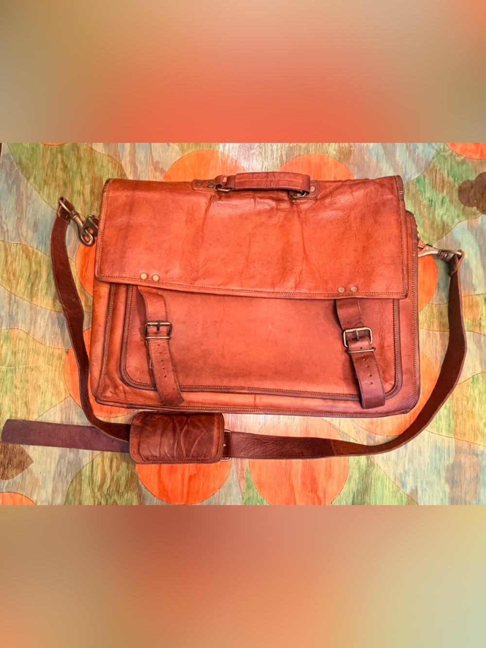 Komals Passion Leather Briefcase Messenger Bag Large Adjustable Padded Strap Bro